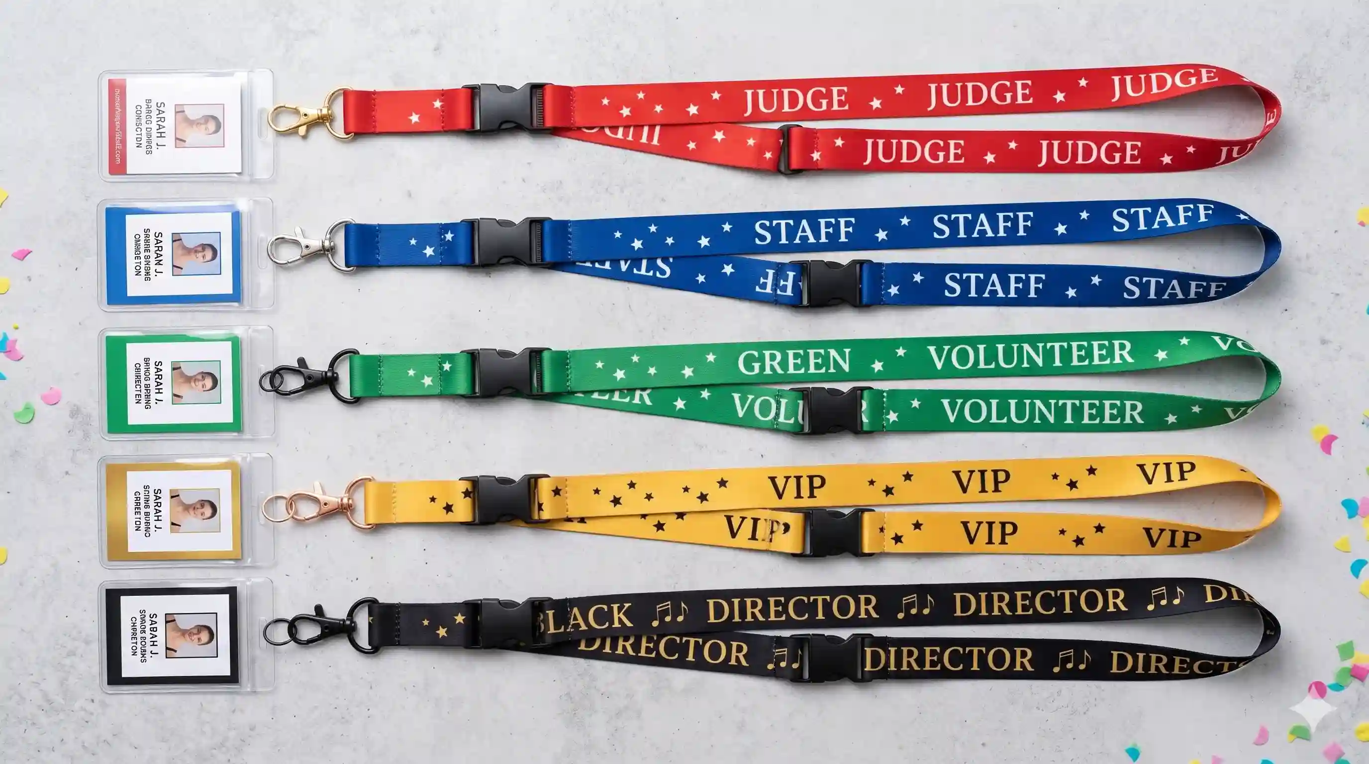 Custom printed and woven dance lanyards for studio staff and competition events